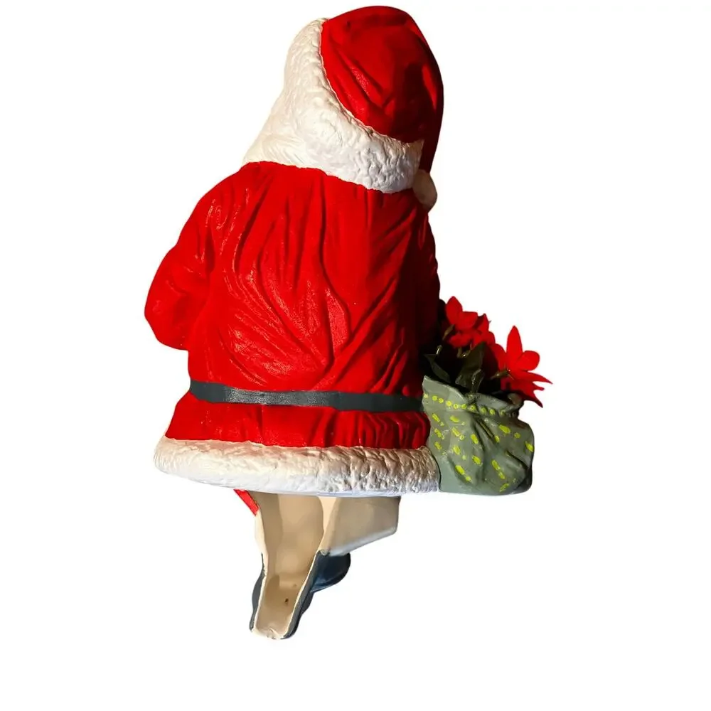 Santa Sitting Decor SANTAS LIST Mantlepiece Poinsettias Vintage‎ Statue Figure